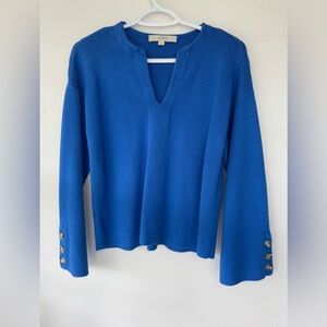LOFT‎ Blue V-Neck Sweater with Relaxed Fit Long sleeve with Buttons Royal Blue